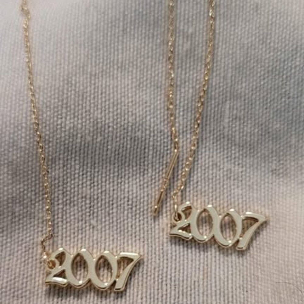 Gold plated S925 threader earrings "2007" Birthday earrings
